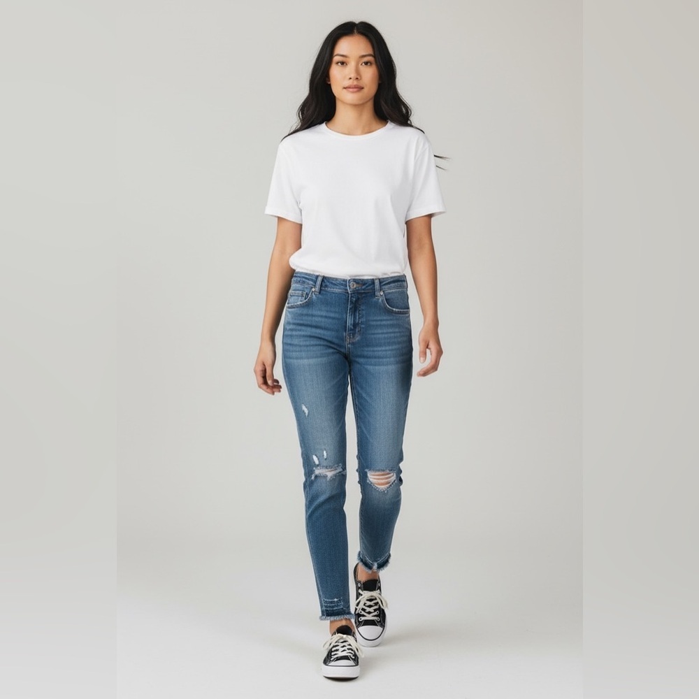 KUT FROM THE KLOTH WOMENS Dark Blue Skinny Jeans with Distressed Wash Size 4